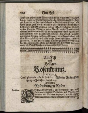 Am Fest Deß Heiligen Rosenkrantz.