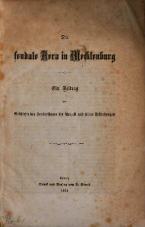 Die feudale Aera in Mecklenburg