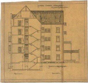 Billing, Hermann; Karlsruhe, Amalienstr. 67; Haus Walter - Hoffassade (Ansicht; Schnitt)