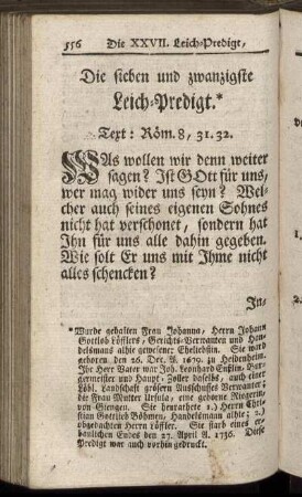 Die sieben und zwanzigste Leich-Predigt.