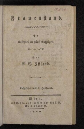 Frauenstand : Ein Lustspiel in fünf Aufzügen