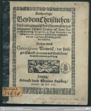 Leichpredigt, bey dem Leichenbegengnüß des Christoph Preysers