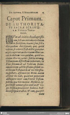Caput Primum. De Authoritate Sacrae Scripturae Veteris Testamenti