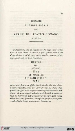 4: Memorie di Carlo Promis sugli avanzi del teatro romano d'Ivrea