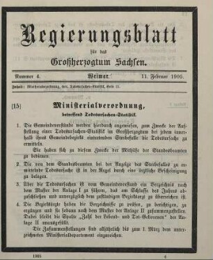 15. Ministerialverordnung, betreffend Todesursachen-Statistik