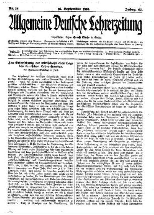 Zur Erforschung der wirtschaftlichen Lage des deutschen Lehrerstandes