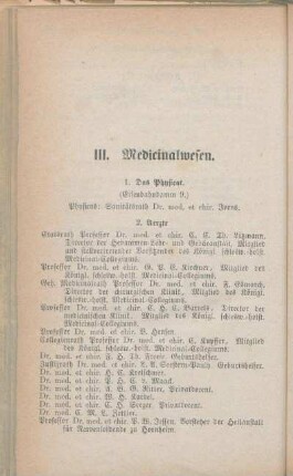 III. Medicinalwesen.