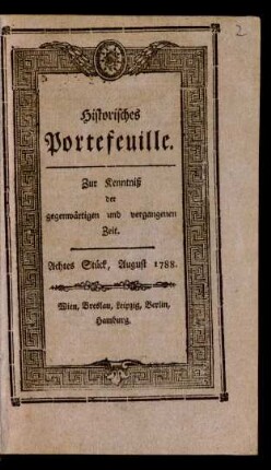 8. Stück (August 1788): Historisches Portefeuille
