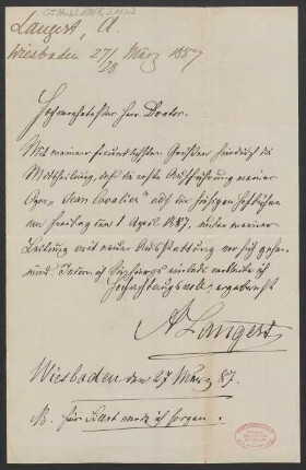 Brief an B. Schott's Söhne : 27.03.1887
