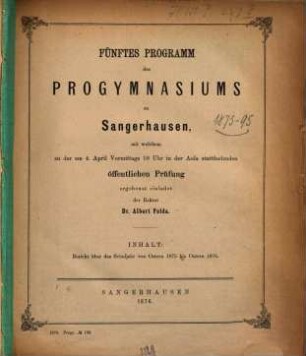 Programm des Progymnasiums zu Sangerhausen. 1875/76