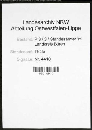 Sterberegister Standesamt Thüle