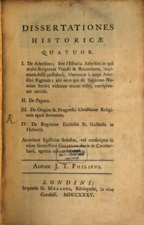 Dissertationes historicae quattuor