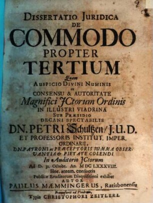Dissertatio Iuridica De Commodo Propter Tertium