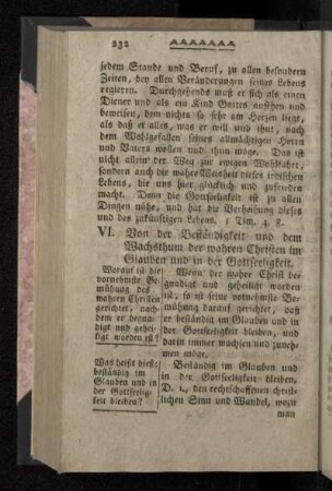 VI. Von der Beständigkeit und dem Wachsthum der wahren Christen im Glauben und in der Gottseeligkeit.