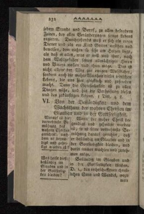 VI. Von der Beständigkeit und dem Wachsthum der wahren Christen im Glauben und in der Gottseeligkeit.