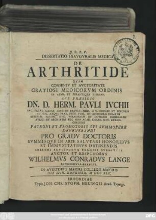 Dissertatio Inavgvralis Medica De Arthritide