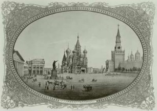 Moskau - Roter Platz: Basiliuskathedrale und Kremlmauer mit Spasskiturm