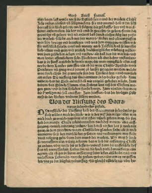 Von der Nießung des Sacraments in beyderley gestalt.