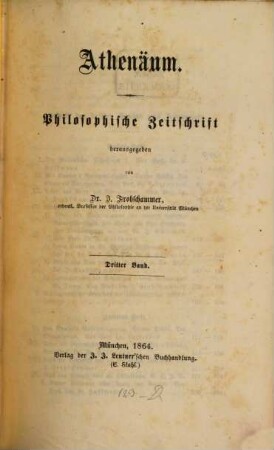 Athenäum : philosophische Zeitschrift, 3. 1864
