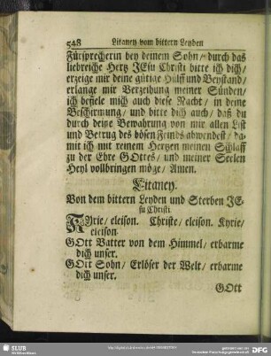 Litaney. Von dem bittern Leyden und Sterben JEsu Christi