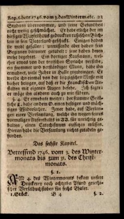 Das sechste Kapitel. Betreffend 1746. vom 3. des Wintermonats bis zum 31. des Christmonats