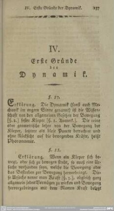 IV. Erste Gründe der Dynamik
