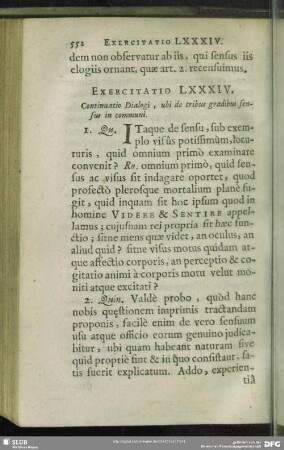 Exercitatio LXXXIV. Continuatio Dialogi, ubi de tribus gradibus sensus in communi