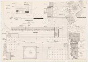 Bundesgartenschau 1969, Frankfurt/Main: Schnitte 1:1000, 1:200: Teilbereich Technische Schau, Kleinbahnhof, Irisschau, Wechselbepflanzung