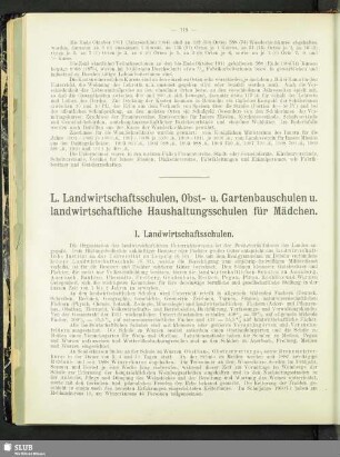 L. Landwirtschaftsschulen, Obst- u. Gartenbauschulen u. landwirtschaftliche Haushaltungsschulen für Mädchen