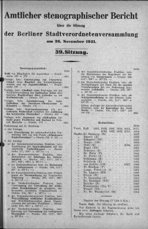 Sitzung 39, 26. November 1931