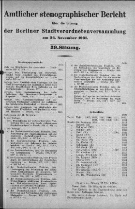 Sitzung 39, 26. November 1931