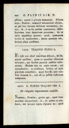 LXIV. C. Plinius Trajano Imp. S.
