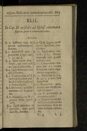 XLII. In Cap. II. epistolæ ad Ephes. commata septem priora commentarius.
