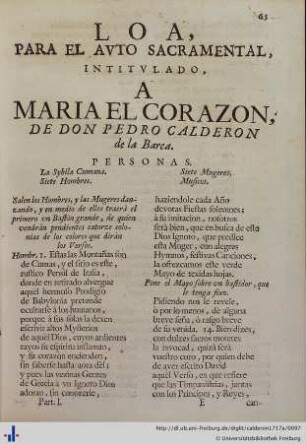 Loa para el Auto Sacramental A Maria el Corazon.