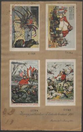 L'Entente cordialé 1915: A Flag ! A Flag ! A Kingdom for a Flag ! 1915 Rule, Britannia, Rule the Waves !, embl. Monogramm (Zaun mit Laubbaum) [E.v. Baumgarten], farbig