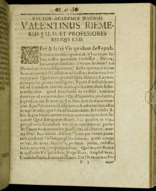 Rector Academiæ Jenensis [...]
