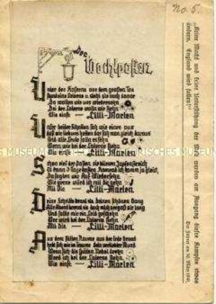 Postkarte mit aufgeklebten Liedtext "Der Wachtposten"