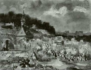 Blühende Bäume in Pillnitz : Blühende Bäume in Pillnitz. Aquarell. 1966