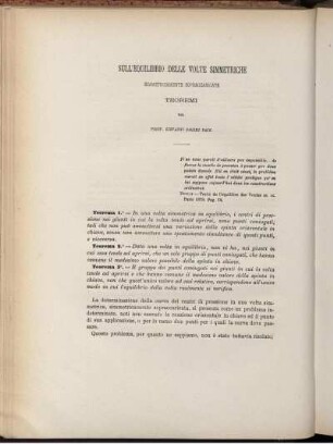 Sull'Equilibrio Delle Volte Simmetriche Simmetricamente Sopraccaricate