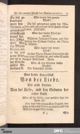 Die erste Lection. Von der Liebe, und den Geboten der ersten Tafel.