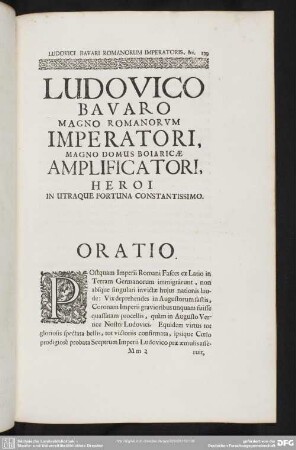 Ludovico Bavaro Magno Romanorum Imperatori, Magno Domus Boiaricae Amplificatori, Heroi In Utraque Fortuna Constantissimo