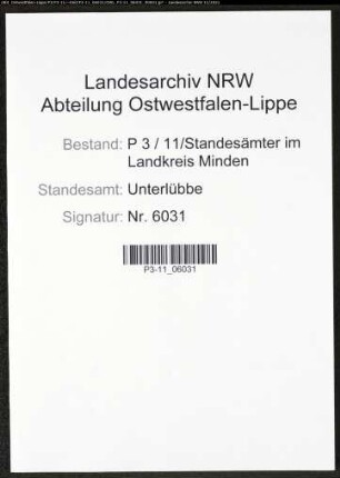 Heiratsregister Standesamt Unterlübbe