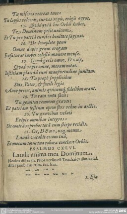 Psalmus CXLVI. Lauda anima mea Dominum