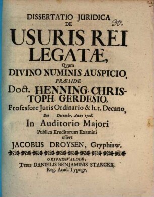 Diss. iur. de usuris rei legatae