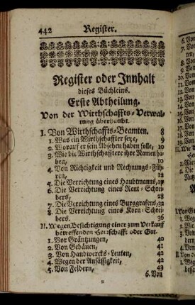 Register oder Innhalt dieses Büchleins.