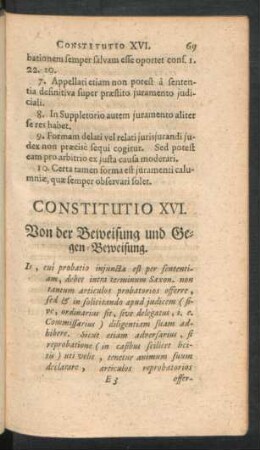 Constitutio XVI. Von der Beweisung und Gegen-Beweisung