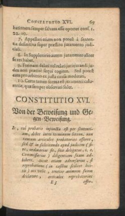 Constitutio XVI. Von der Beweisung und Gegen-Beweisung
