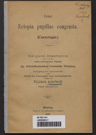 Ueber Ectopia pupillae congenita : (Corectopie)