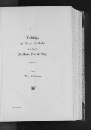 Beiträge zur älteren Geschichte des Hauses Holstein-Sonderburg