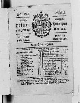 1793: Fuldaische wöchentliche Policey-Commercien und Zeitungsanzeigen : mit hochfürstlich gnädigsten Privilegio